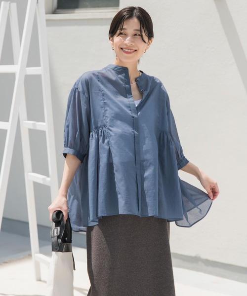 URBAN RESEARCH DOORS（アーバンリサーチドアーズ）の「『UR TECH』ボイルサイドギャザーブラウス（シャツ/ブラウス・レディース・ネイビー/ブルー/ピンク系その他/グレー系その他・MEDIUM）」の14枚目の写真