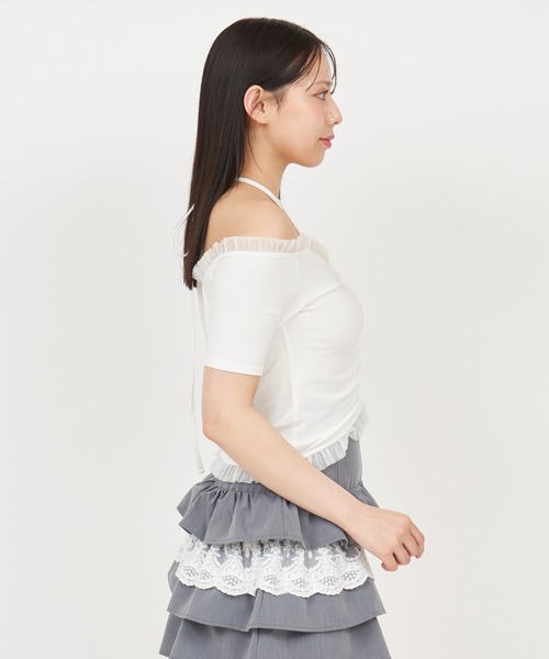 ROYAL PARTY(ロイヤルパーティー)の「チュール使いオフショルギャザートップス(Tシャツ/カットソー・レディース・グレー/オフホワイト/ブラック・FREE)」の11枚目の写真