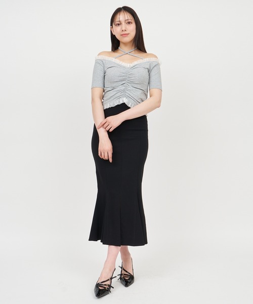 ROYAL PARTY(ロイヤルパーティー)の「チュール使いオフショルギャザートップス(Tシャツ/カットソー・レディース・グレー/オフホワイト/ブラック・FREE)」の14枚目の写真