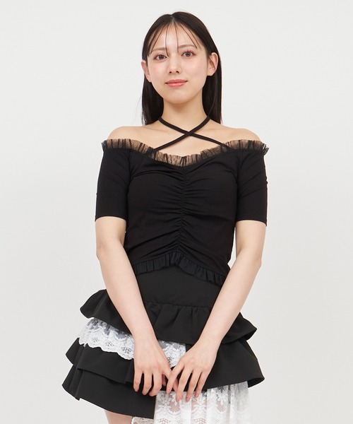 ROYAL PARTY(ロイヤルパーティー)の「チュール使いオフショルギャザートップス(Tシャツ/カットソー・レディース・グレー/オフホワイト/ブラック・FREE)」の21枚目の写真