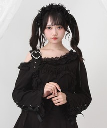 ワンショルダーハートレースフリルTシャツ