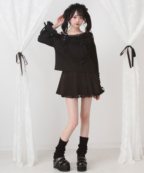 DearMyLove(ディアマイラブ)の「ワンショルダーハートレースフリルTシャツ(Tシャツ/カットソー・レディース・パープル/ブラック×ホワイト/レッド/ブラック・MEDIUM/LARGE/LL/3L)」の5枚目の写真