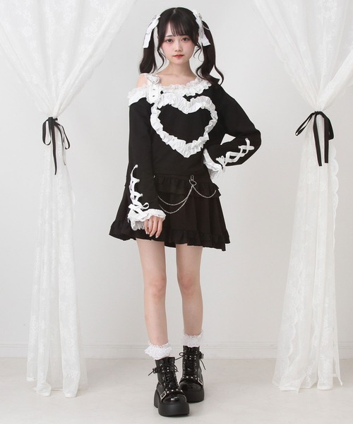 DearMyLove(ディアマイラブ)の「ワンショルダーハートレースフリルTシャツ(Tシャツ/カットソー・レディース・パープル/ブラック×ホワイト/レッド/ブラック・MEDIUM/LARGE/LL/3L)」の9枚目の写真