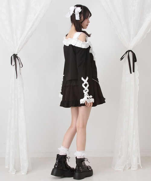 DearMyLove(ディアマイラブ)の「ワンショルダーハートレースフリルTシャツ(Tシャツ/カットソー・レディース・パープル/ブラック×ホワイト/レッド/ブラック・MEDIUM/LARGE/LL/3L)」の10枚目の写真