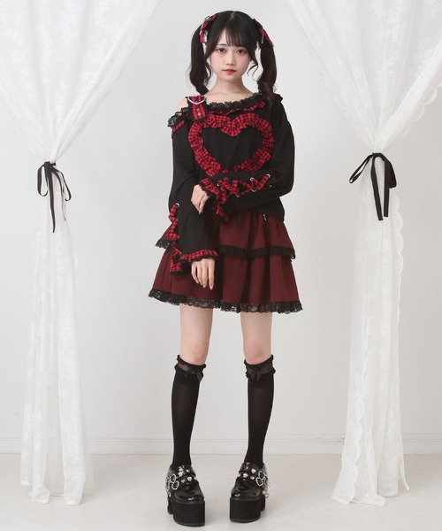 DearMyLove(ディアマイラブ)の「ワンショルダーハートレースフリルTシャツ(Tシャツ/カットソー・レディース・パープル/ブラック×ホワイト/レッド/ブラック・MEDIUM/LARGE/LL/3L)」の13枚目の写真