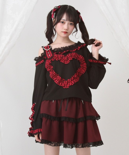 DearMyLove(ディアマイラブ)の「ワンショルダーハートレースフリルTシャツ(Tシャツ/カットソー・レディース・パープル/ブラック×ホワイト/レッド/ブラック・MEDIUM/LARGE/LL/3L)」の15枚目の写真