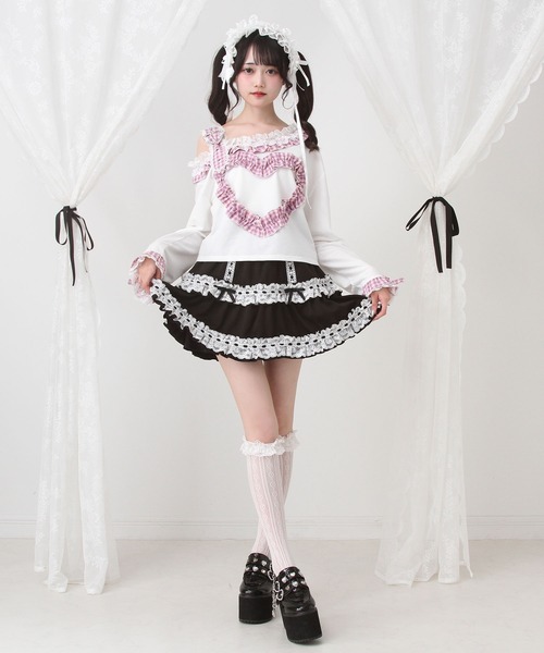 DearMyLove(ディアマイラブ)の「ワンショルダーハートレースフリルTシャツ(Tシャツ/カットソー・レディース・パープル/ブラック×ホワイト/レッド/ブラック・MEDIUM/LARGE/LL/3L)」の19枚目の写真