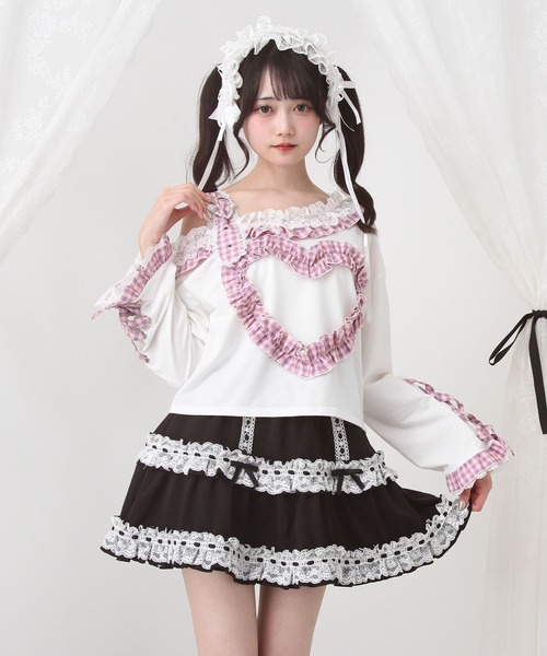 DearMyLove(ディアマイラブ)の「ワンショルダーハートレースフリルTシャツ(Tシャツ/カットソー・レディース・パープル/ブラック×ホワイト/レッド/ブラック・MEDIUM/LARGE/LL/3L)」の22枚目の写真