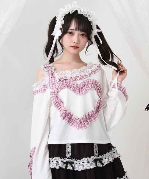 tシャツ ワンショルダーハートレースフリルTシャツ レディース ワンショルダーハートレースフリルTシャツ – レディース