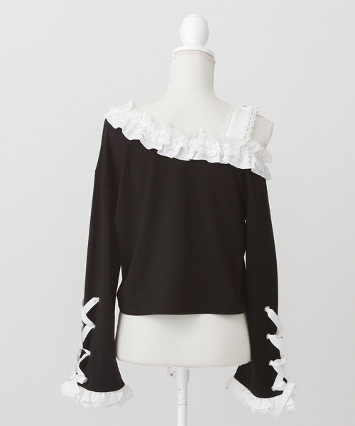 ワンショルダーハートレースフリルTシャツ（Tシャツ/カットソー