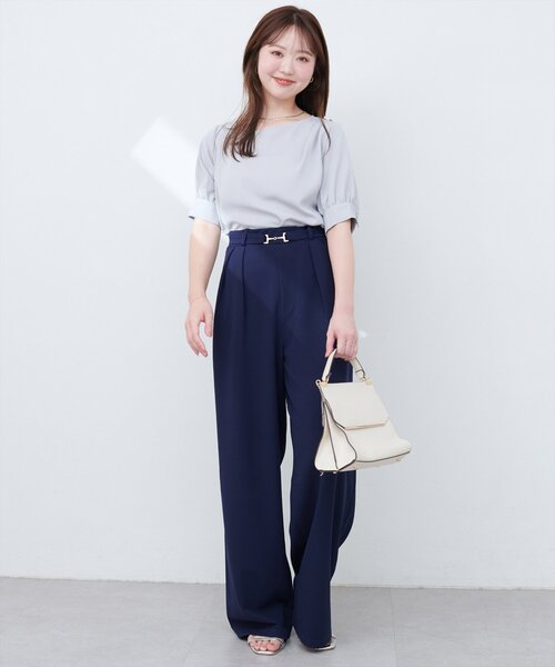 natural couture（ナチュラルクチュール）の「ビットベルトストレッチパンツ（その他パンツ・レディース・ネイビー/グレイッシュベージュ/ブラック・FREE）」の3枚目の写真