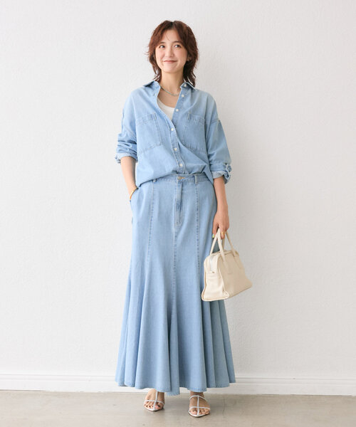 RIVE DROITE(リヴドロワ)の「【MONN.:.(モン)】ライトデニムマキシスカート(スカート・レディース・ブルー/サックスブルー・38/36)」の3枚目の写真