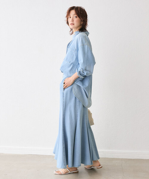 RIVE DROITE(リヴドロワ)の「【MONN.:.(モン)】ライトデニムマキシスカート(スカート・レディース・ブルー/サックスブルー・38/36)」の5枚目の写真