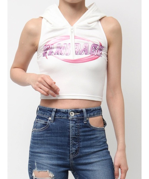 GYDA（ジェイダ）の「ELMIRAGEベアフーディートップス（Tシャツ/カットソー・レディース・オフホワイト/ブラック・FREE）」の2枚目の写真