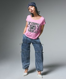 未使用品❗️ X-GIRL 製品染め ワイドデニムパンツ X-girl（エックスガール）の「KNEE SLIT WIDE LEG DENIM PANTS
