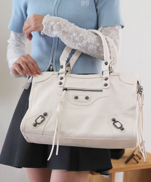セール】2WAY グランジレザーサンカクスタッズ ボストンバッグ