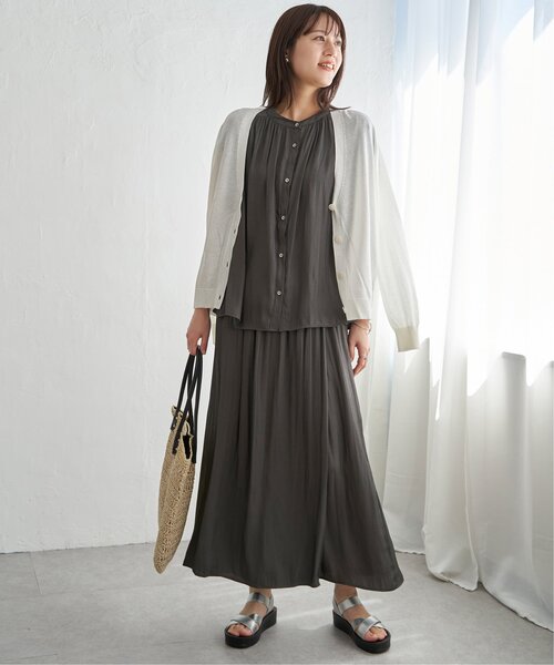 ikka(イッカ)の「【セットアップ対応】カッセンギャザーフレンチ袖ブラウス(シャツ/ブラウス・レディース・モカ/チャコールグレー/ブルー・M/L/S)」の14枚目の写真