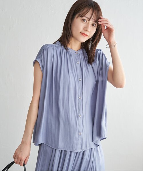 ikka(イッカ)の「【セットアップ対応】カッセンギャザーフレンチ袖ブラウス(シャツ/ブラウス・レディース・モカ/チャコールグレー/ブルー・M/L/S)」の16枚目の写真