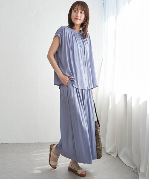 ikka(イッカ)の「【セットアップ対応】カッセンギャザーフレンチ袖ブラウス(シャツ/ブラウス・レディース・モカ/チャコールグレー/ブルー・M/L/S)」の17枚目の写真