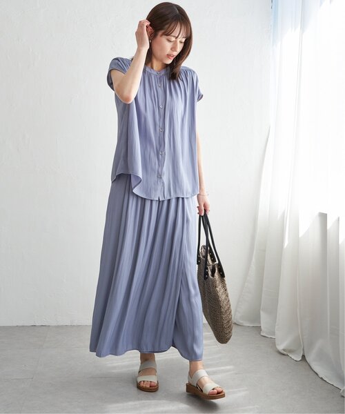 ikka(イッカ)の「【セットアップ対応】カッセンギャザーフレンチ袖ブラウス(シャツ/ブラウス・レディース・モカ/チャコールグレー/ブルー・M/L/S)」の18枚目の写真