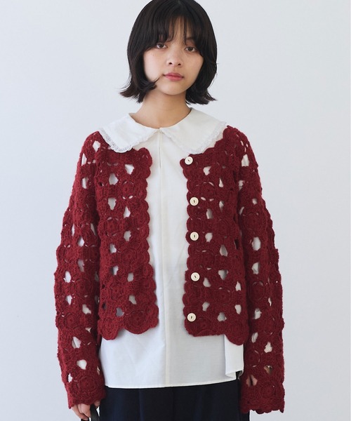 bulle de savon（ビュルデサボン）の「ネパールハンドニット かぎ針レース カーディガン（カーディガン/ボレロ・レディース・ホワイト/レッド/ブラック・FREE）」の3枚目の写真