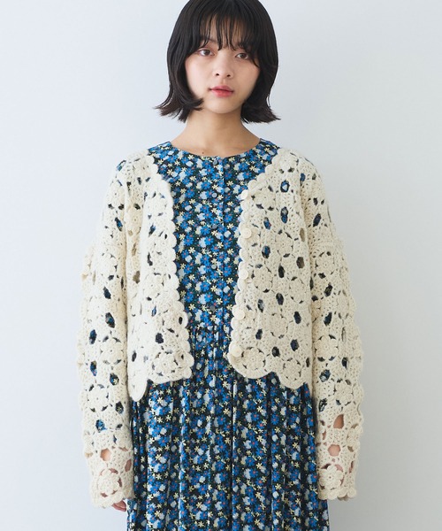 ビュルデサボン　ネパールハンドニット　かぎ針編みカーディガン AMBIDEX Store ○ ネパールハンドニット かぎ針レース カーディガン(F