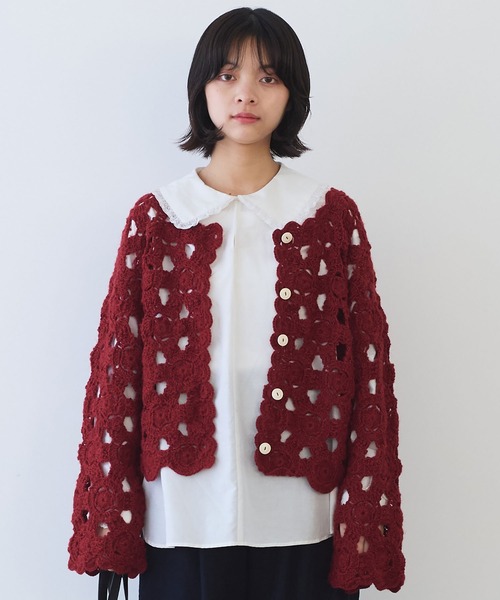 bulle de savon（ビュルデサボン）の「ネパールハンドニット かぎ針レース カーディガン（カーディガン/ボレロ・レディース・ホワイト/レッド/ブラック・FREE）」の16枚目の写真