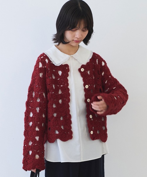 bulle de savon（ビュルデサボン）の「ネパールハンドニット かぎ針レース カーディガン（カーディガン/ボレロ・レディース・ホワイト/レッド/ブラック・FREE）」の17枚目の写真