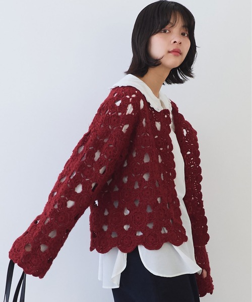 bulle de savon（ビュルデサボン）の「ネパールハンドニット かぎ針レース カーディガン（カーディガン/ボレロ・レディース・ホワイト/レッド/ブラック・FREE）」の18枚目の写真