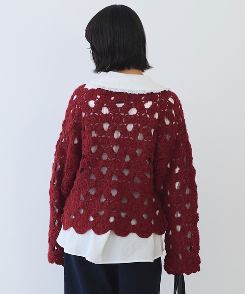 bulle de savon（ビュルデサボン）の「ネパールハンドニット かぎ針レース カーディガン（カーディガン/ボレロ・レディース・ホワイト/レッド/ブラック・FREE）」の19枚目の写真