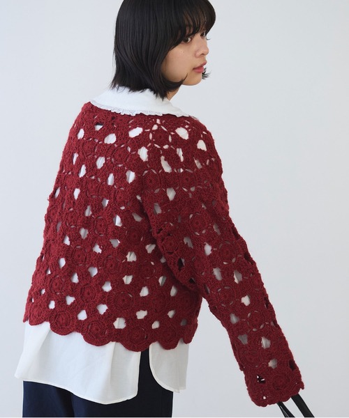 bulle de savon（ビュルデサボン）の「ネパールハンドニット かぎ針レース カーディガン（カーディガン/ボレロ・レディース・ホワイト/レッド/ブラック・FREE）」の20枚目の写真