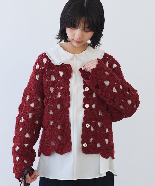 bulle de savon（ビュルデサボン）の「ネパールハンドニット かぎ針レース カーディガン（カーディガン/ボレロ・レディース・ホワイト/レッド/ブラック・FREE）」の21枚目の写真