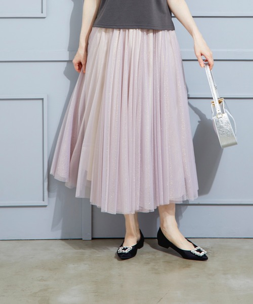 12Twelve Agenda（トゥエルブ　アジェンダ）の「ラメチュールボリュームギャザースカート（スカート・レディース・ライトグレー/ピンク・M）」の2枚目の写真