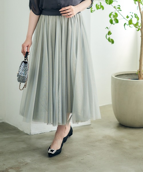 12Twelve Agenda（トゥエルブ　アジェンダ）の「ラメチュールボリュームギャザースカート（スカート・レディース・ライトグレー/ピンク・M）」の4枚目の写真