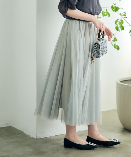 12Twelve Agenda（トゥエルブ　アジェンダ）の「ラメチュールボリュームギャザースカート（スカート・レディース・ライトグレー/ピンク・M）」の5枚目の写真