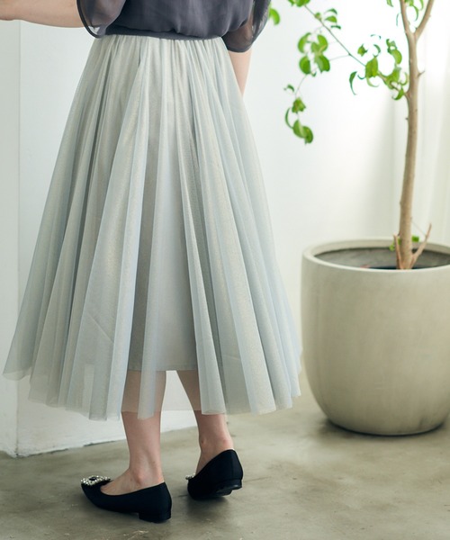 12Twelve Agenda（トゥエルブ　アジェンダ）の「ラメチュールボリュームギャザースカート（スカート・レディース・ライトグレー/ピンク・M）」の6枚目の写真