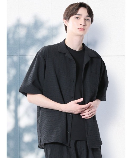 m.f.editorial（エムエフエディトリアル）の「【マシンウォッシャブル】m.f.エディトリアル メンズ circle motion Air オープンカラーストレッチ半袖シャツ(セットアップ可能)（シャツ/ブラウス・メンズ・ブラック/ネイビー・X-LARGE/LARGE/MEDIUM）」の2枚目の写真