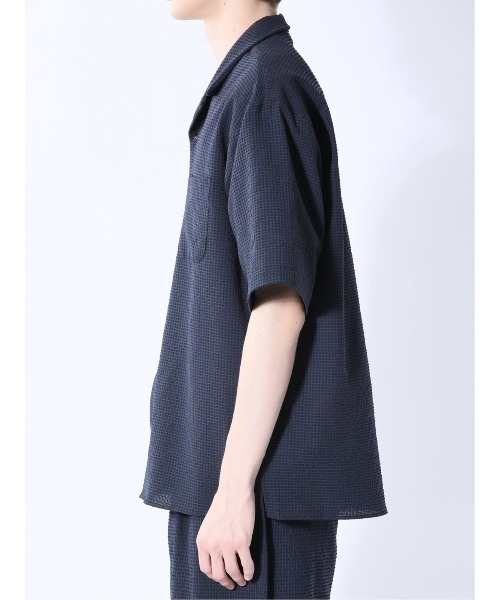 m.f.editorial（エムエフエディトリアル）の「【マシンウォッシャブル】m.f.エディトリアル メンズ circle motion Air オープンカラーストレッチ半袖シャツ(セットアップ可能)（シャツ/ブラウス・メンズ・ブラック/ネイビー・X-LARGE/LARGE/MEDIUM）」の5枚目の写真