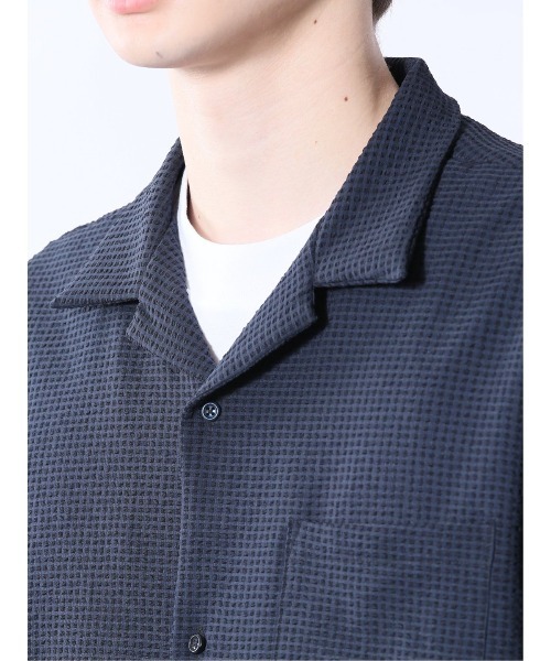 m.f.editorial（エムエフエディトリアル）の「【マシンウォッシャブル】m.f.エディトリアル メンズ circle motion Air オープンカラーストレッチ半袖シャツ(セットアップ可能)（シャツ/ブラウス・メンズ・ブラック/ネイビー・X-LARGE/LARGE/MEDIUM）」の7枚目の写真