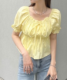 胸元リボンパワショルトップス