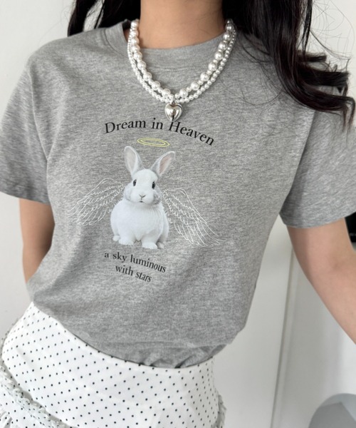 Loueme(ルエム)の「エンジェルバニーロゴTシャツ(Tシャツ/カットソー・レディース・グレー/ブラック/ホワイト・FREE)」の3枚目の写真