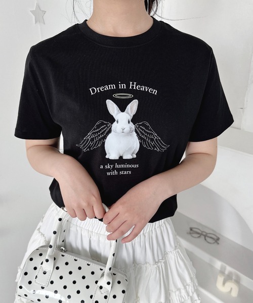 Loueme(ルエム)の「エンジェルバニーロゴTシャツ(Tシャツ/カットソー・レディース・グレー/ブラック/ホワイト・FREE)」の2枚目の写真