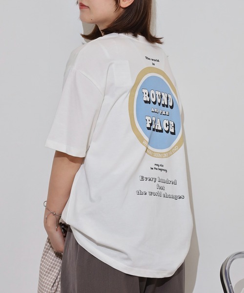 myke（ミーカ）の「myke サークルプリントビッグシルエットTシャツ（Tシャツ/カットソー・レディース・ホワイト/ブラック/ブルー/オフホワイト・M）」の2枚目の写真
