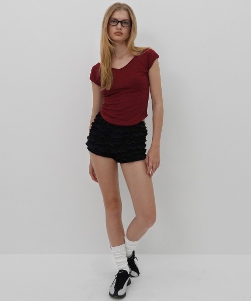 BLACKUP（ブラックアップ）の「[MADE] キルドットキャップスリーブT（Tシャツ/カットソー・レディース・ブラック/レッド/ホワイト・FREE）」の7枚目の写真