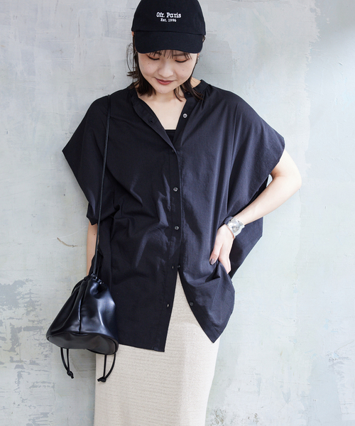 WEB・一部店舗限定/追加》レーヨンボイルバンドカラーブラウス