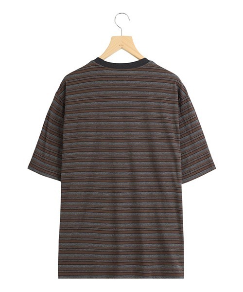 marka（マーカ）の「marka / マーカ：BORDER TEE - 60/1 ORGANIC MELANGE BORDER -：M25C-93CS01B[COR]（Tシャツ/カットソー・メンズ・ブラウン・2(M)/1(S)/3(L)）」の2枚目の写真