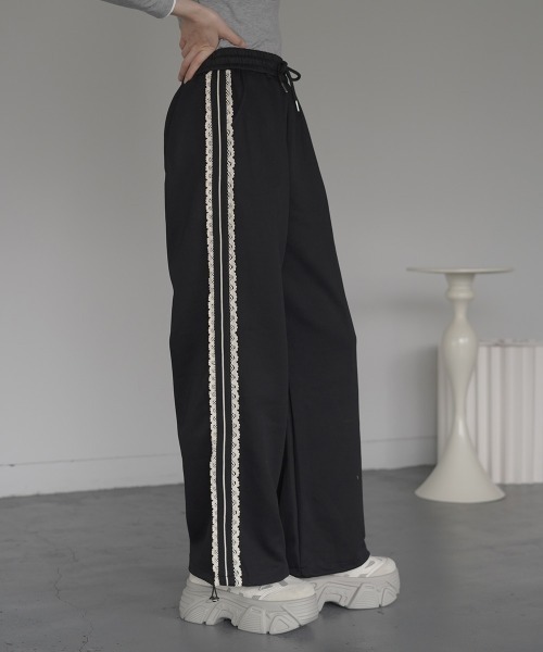 セール】Side lace line straight sweatpants / サイドレース