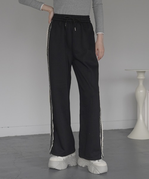 セール】Side lace line straight sweatpants / サイドレース