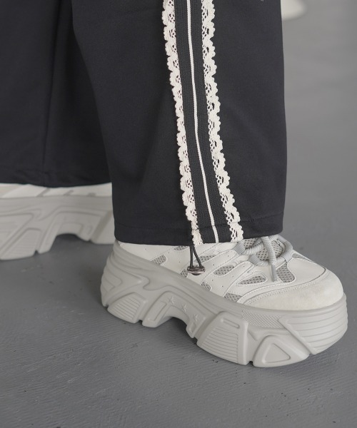 スウェットパンツ レースライン ストレートレッグ ルーズ ラフ セール】Side lace line straight sweatpants / サイドレース