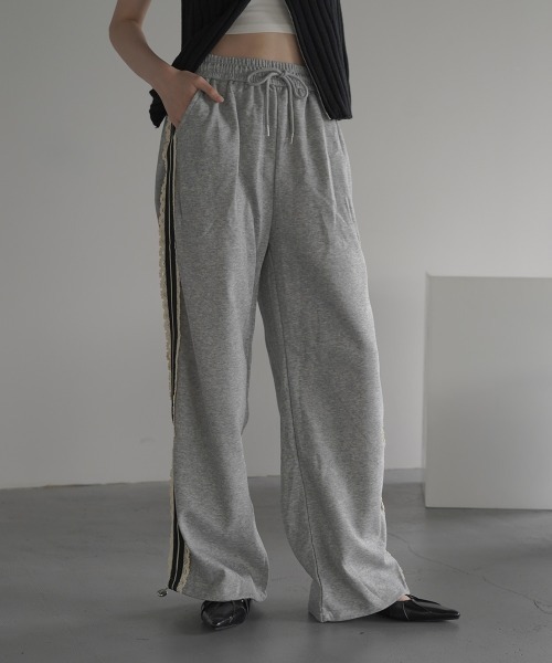 ワイドコットンパンツ【RONRON】SIDE LACE TRACK SWEAT PANTS Amazon.com: Women Side Striped Track Pants Y2k Drawstring